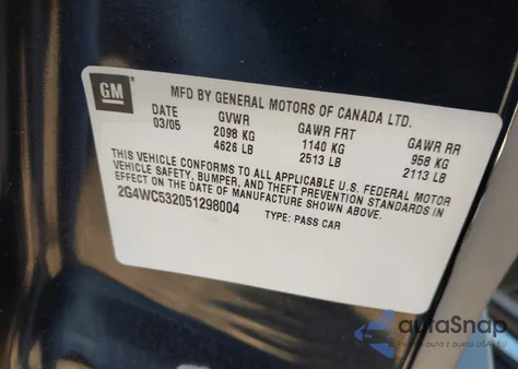 2005 Buick Lacrosse Cx из США, поврежденный, VIN 2G4WC532051298004